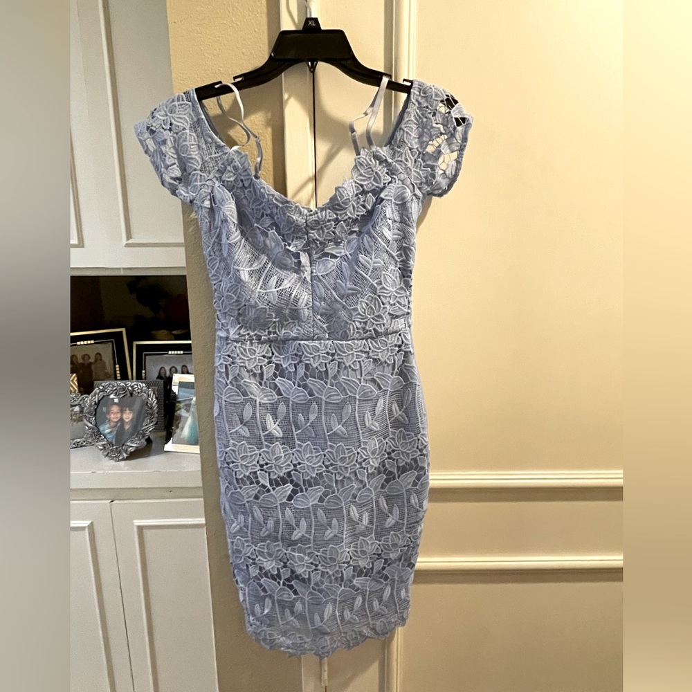Light Blue off the Shoulder dressy dress.